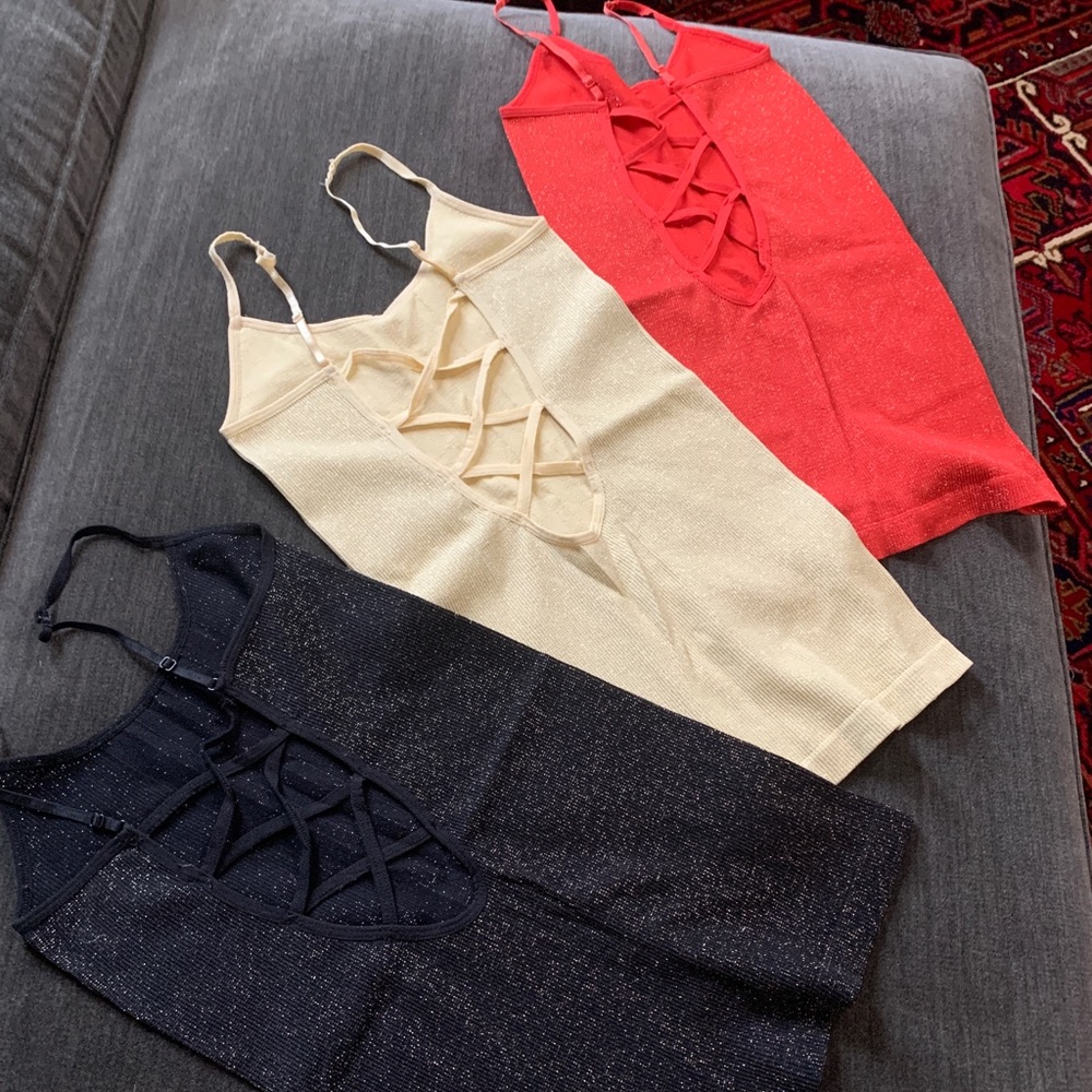 3 Free People Stretch Criss-Cross back Tank Tops